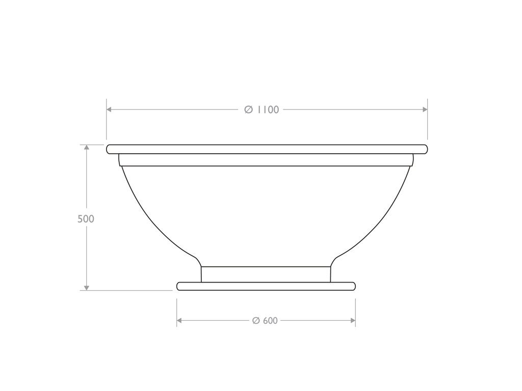 Fioriera circolare in ghisa tipo Rosa lt 600 diametro 1100 mm misure
