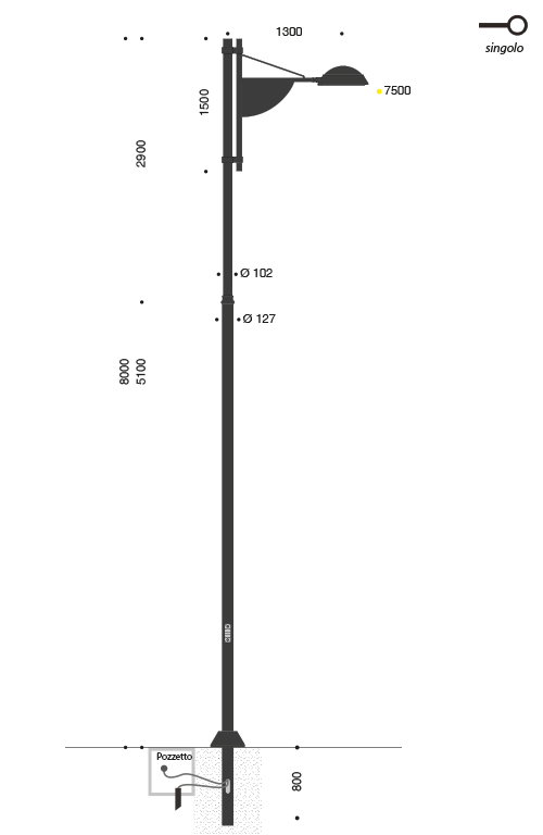 palo sky 1braccio dimensioni