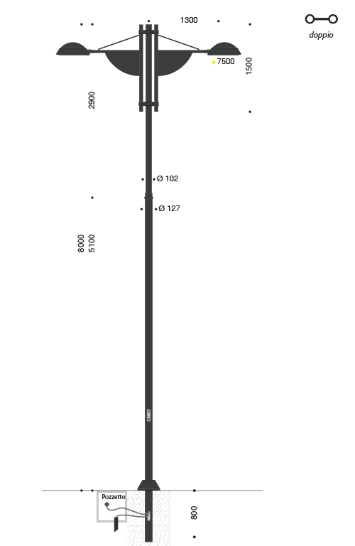 palo sky 2bracci dimensioni