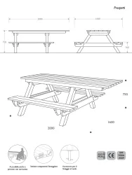 Blueprints and 3D View of Accessible Picnic Bench in Strongplast