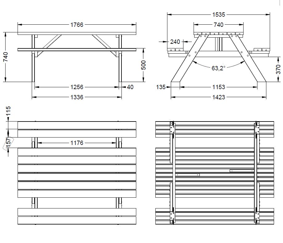 PIC NIC Table in wood dimension