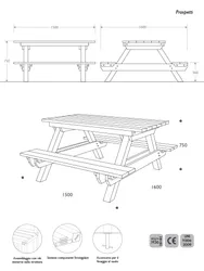 Vederi și perspectivă 3D bancă de picnic standard din Strongplast