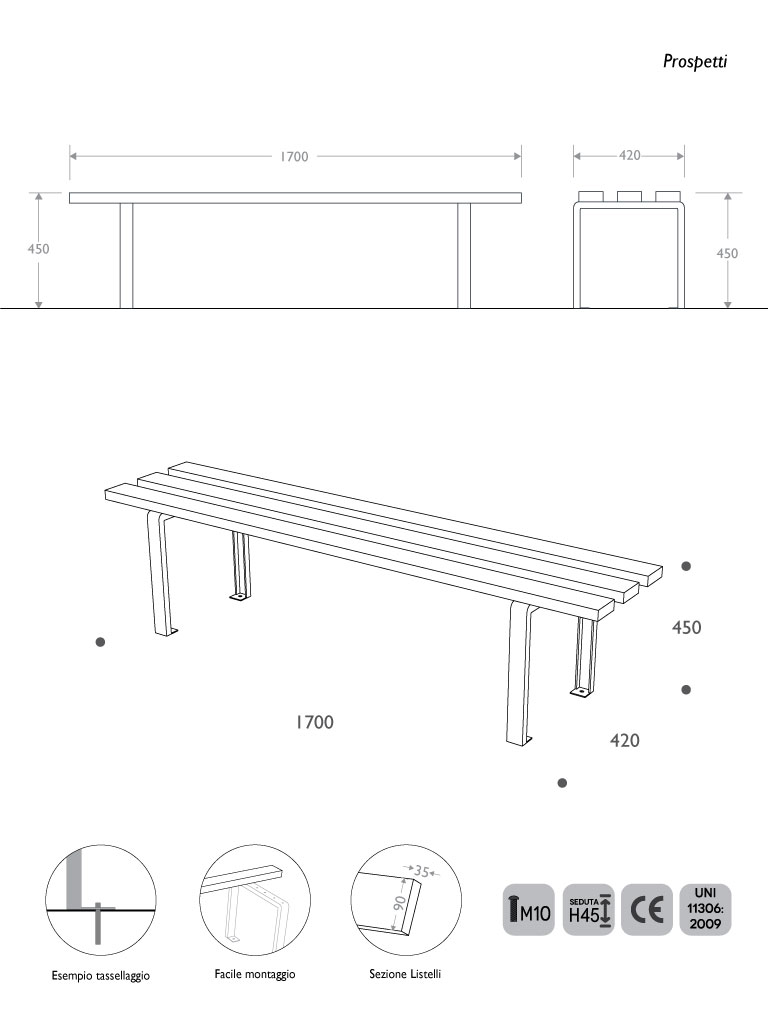 Panchina Valencia senza schienale misure