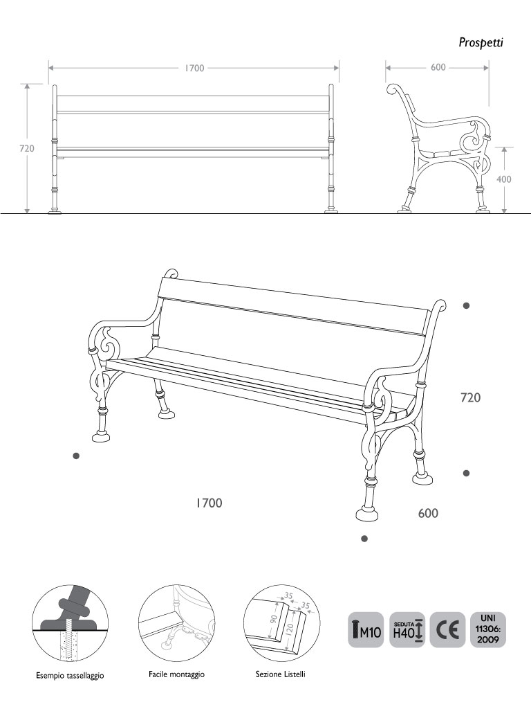 Misure  Panchina Vienna