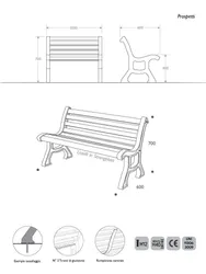 Dimensions of the ECO COVID-FREE Bench with Strongplast Slats