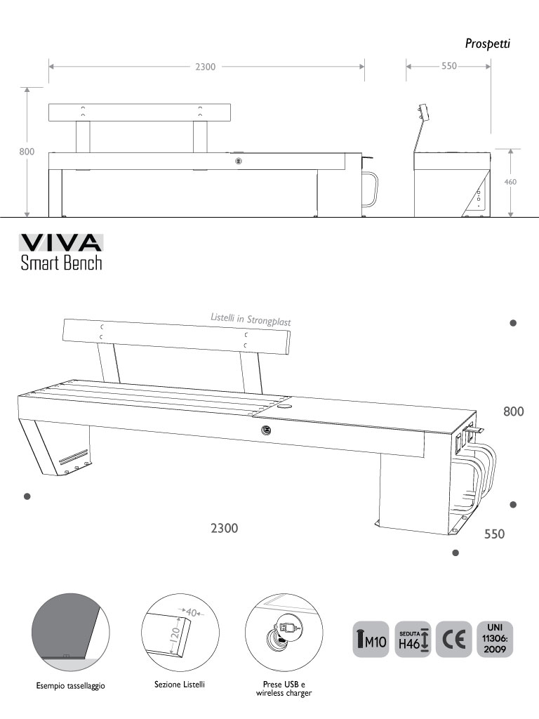 VIVA Smart e-cicle panchina smart per mobilità urbana dimensioni