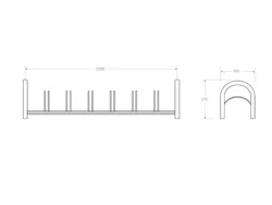 Abmessungen des künstlerischen Fahrradständers aus Stahl für sechs Fahrräder, Economy-Modell