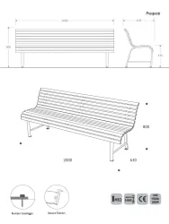 MILANO Bench with Black Steel Slats - Dimensions