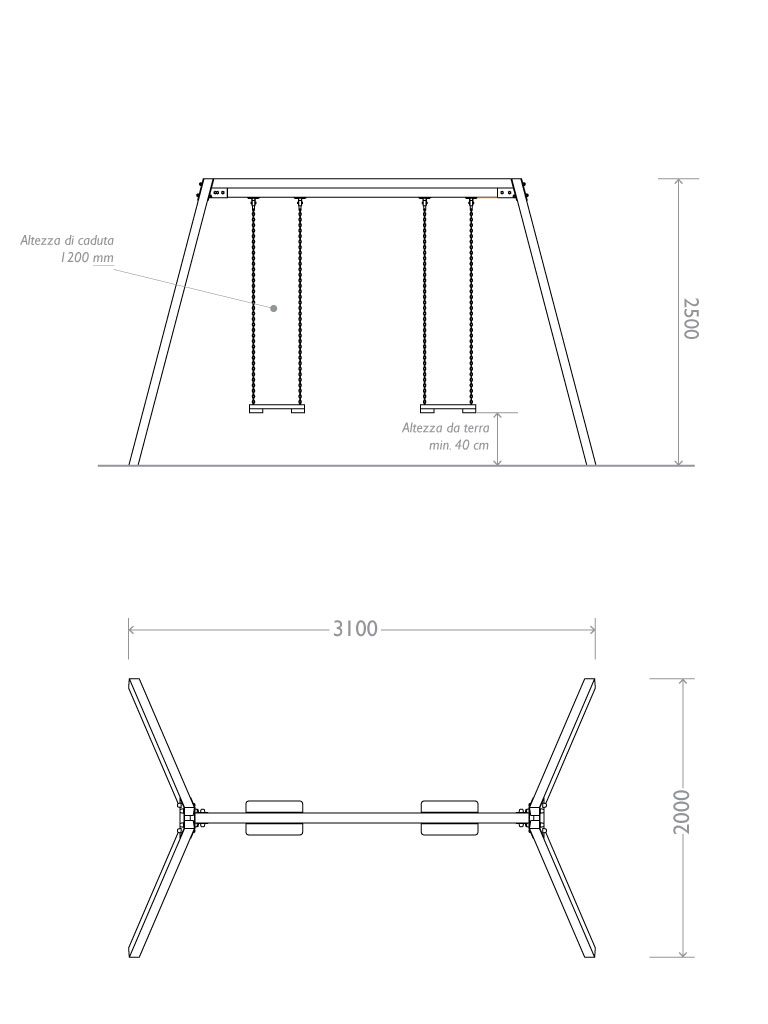Altalena due posti in plastica riciclata con due sedute normali dimensioni