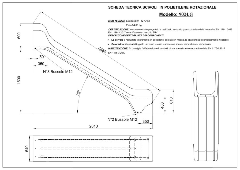 scheda tecnica scivolo polietilene rotazionale grande