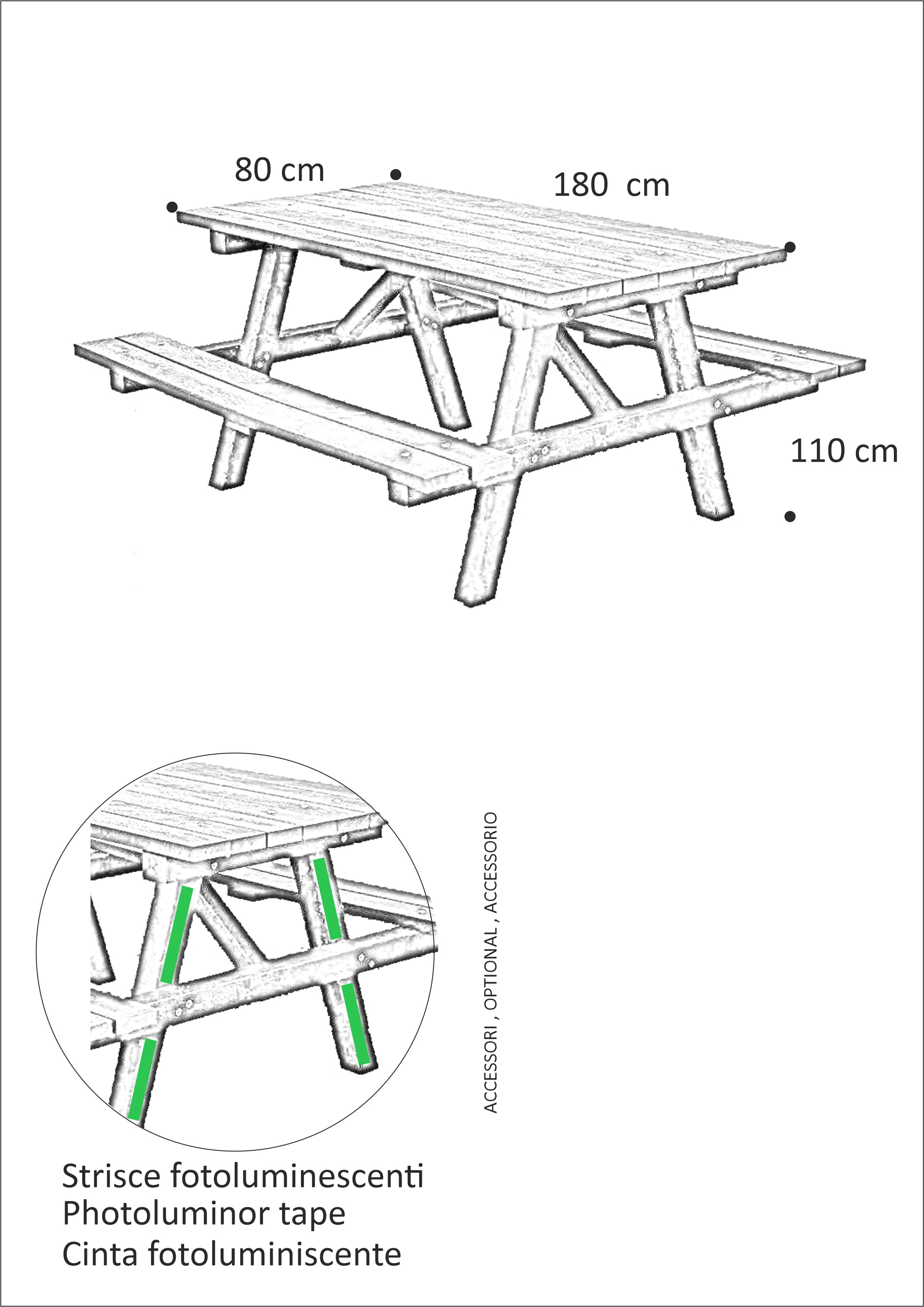 Picnici Table in recycled plastics dimension