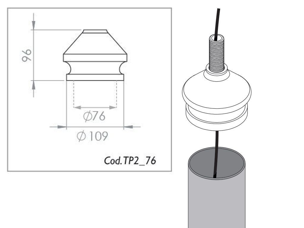 Testa palo per pali in acciaio per attacco lanterna a portata schema